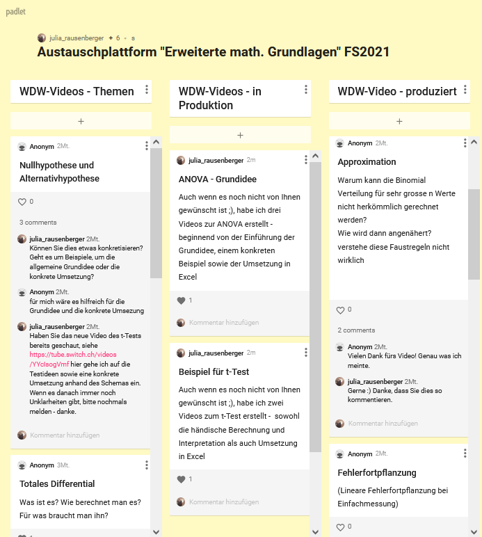 Kurs-Padlet als Wünsch-dir-was-Plattform
