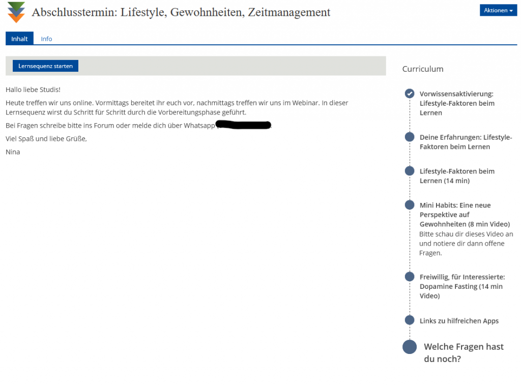 Die Lernsequenz in ILIAS